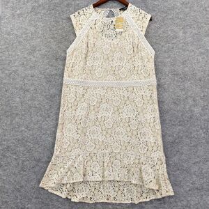 Suzanne Betro Dress Womens 1X Beige Cream Lace High Low Sleeveless Party New